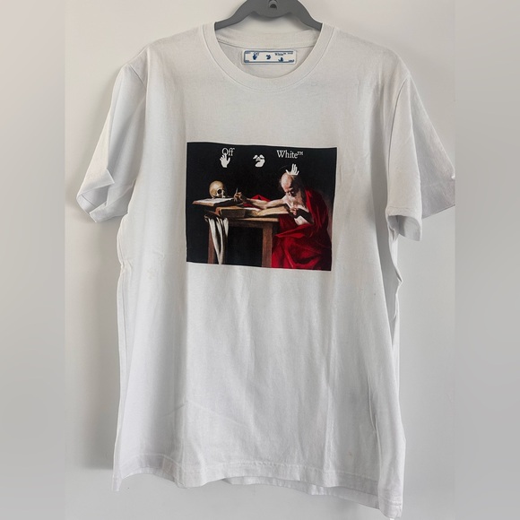 Off-White White T-Shirt with Red and Black Graphic - Picture 9 of 12